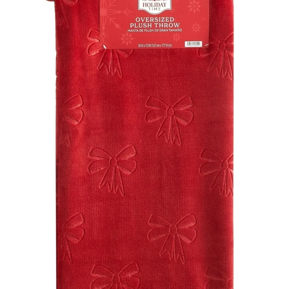 Red Plush Embossed Bows OverizedThrow Blanket, 50